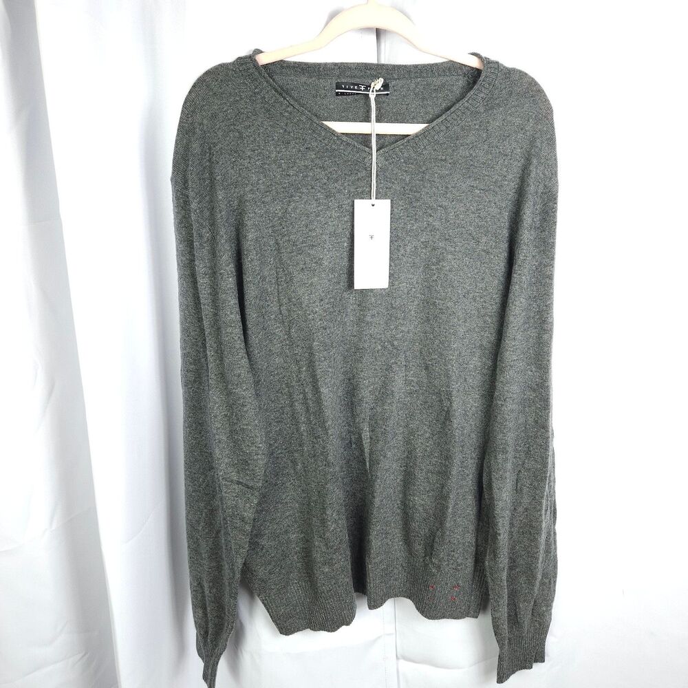 NWT Five Four‎ Club Gray V-Neck Long Sleeve Sweater Mens XL Acrylic Nylon